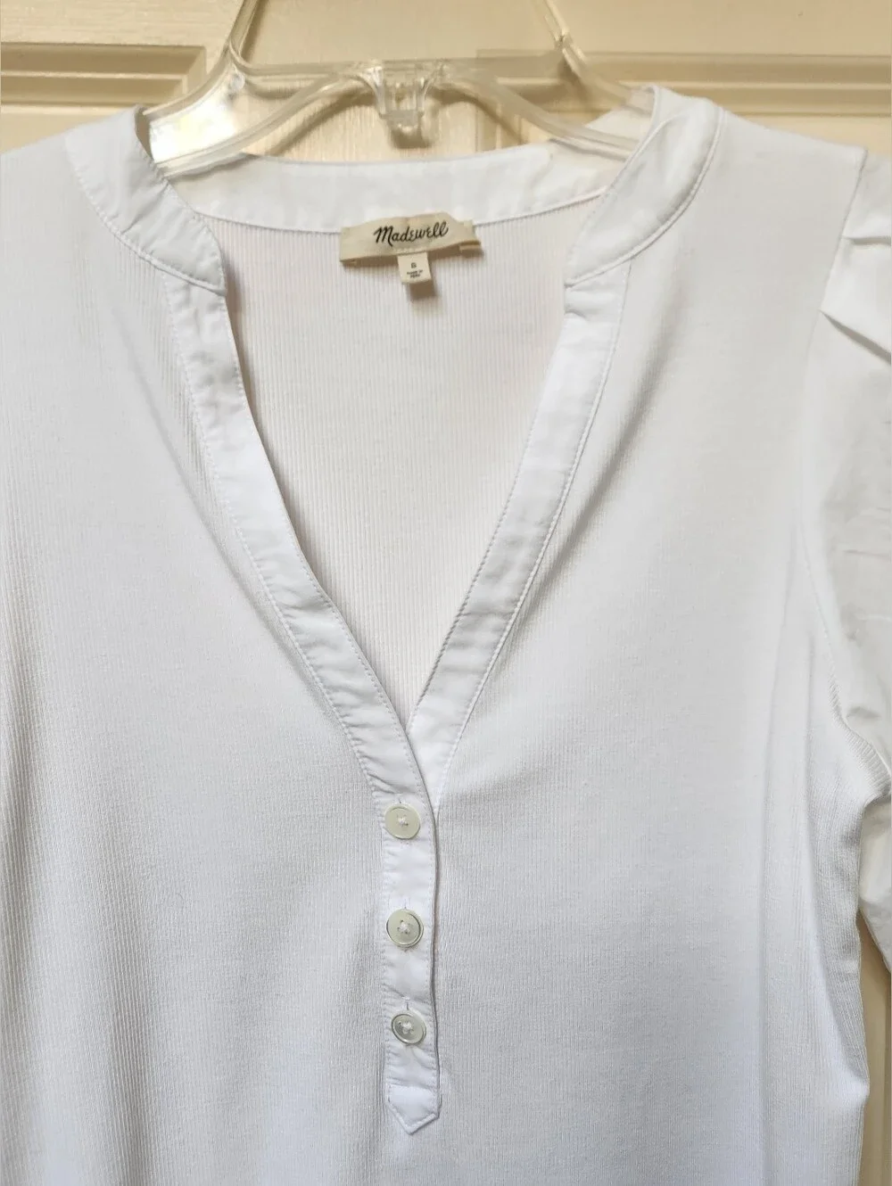 Madewell White V-Neck Puff-Sleeve Popover - Picture 4 of 10